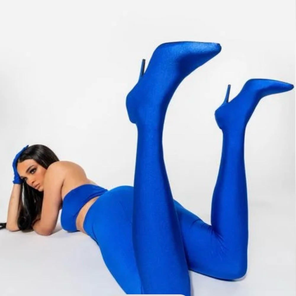 NBW AZALEA WANG STAR STRETCH STILETTO PANT BOOT IN BLUE